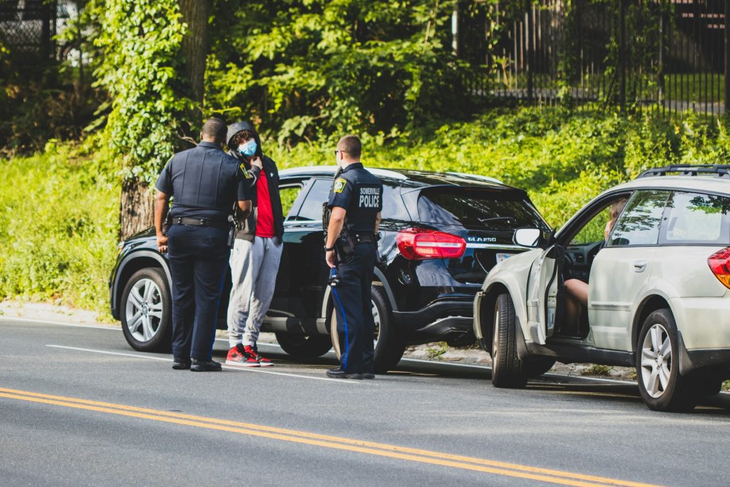 car accident scene with two drivers present
